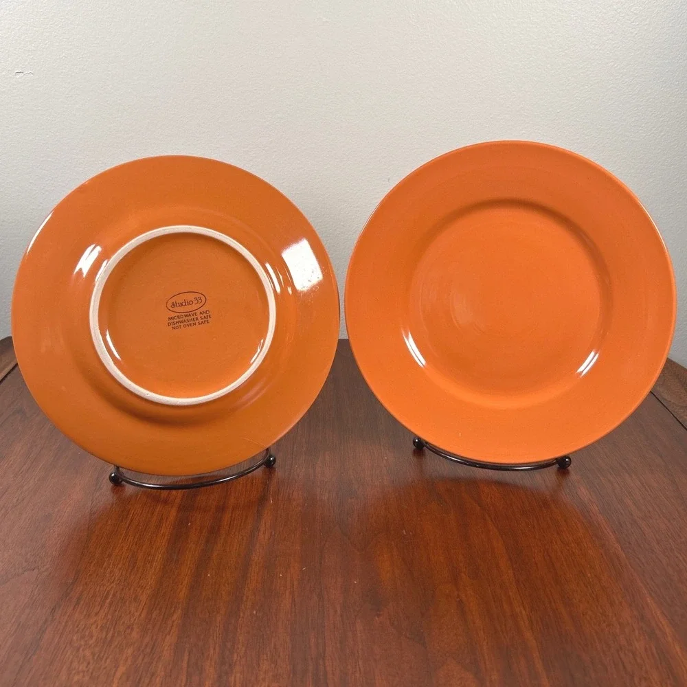 Studio 33 Orange Salad Dessert Plates Solid Terra-Cotta Glossy MCM Set of 4 - 8